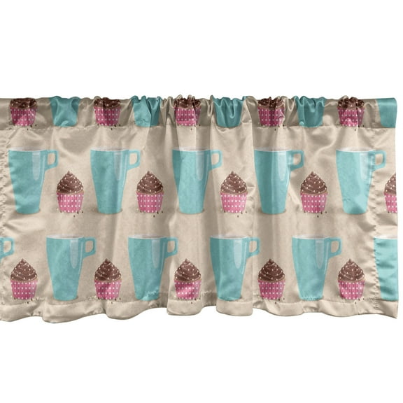 Tea Party Window Valance, Cupcakes with Chocolate Cream Polka Dotted Pattern, Curtain Valance for Kitchen Bedroom Decor with Rod Pocket, 54" X 12", Beige Multicolor, by Ambesonne