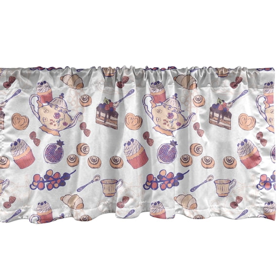 Ambesonne Tea Party Valance Pack of 2, Cinnamon Rolls Croissant, 54"X12", Champagne and Multicolor