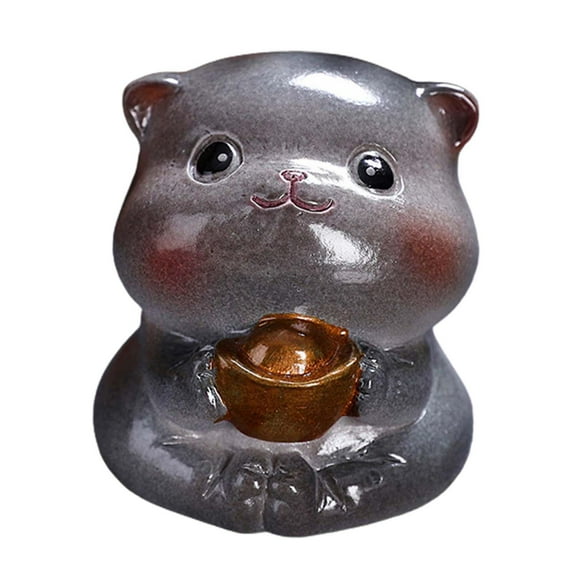 Tea Pet Cat Cat Figurine Collection Lovely Ornament Decorative Animal Statue Animal Sculpture for Office Tea Room Car Tea Table D