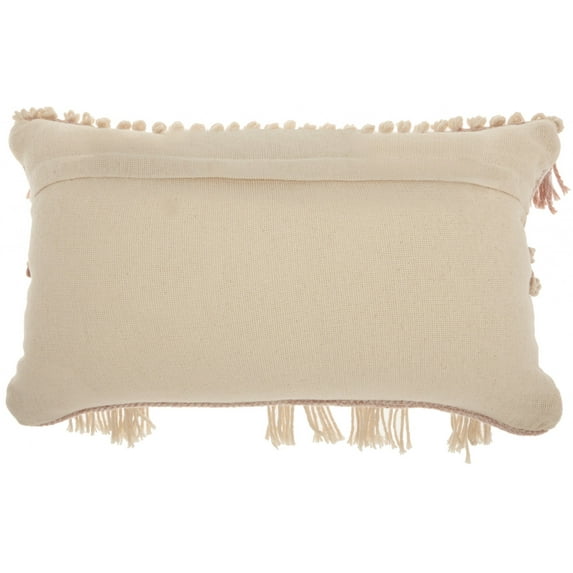 Tea Pink and White Macrame Lumbar Pillow