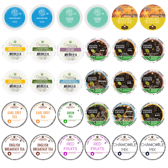 Tea Pods Variety Sampler Pack, 30 Count for Keurig K Cup Machines