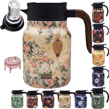 S Vintage Floral Pattern Tea Thermos, Stainless Tea Pot Thermal, Vintage Floral... Insulated Tea Pot