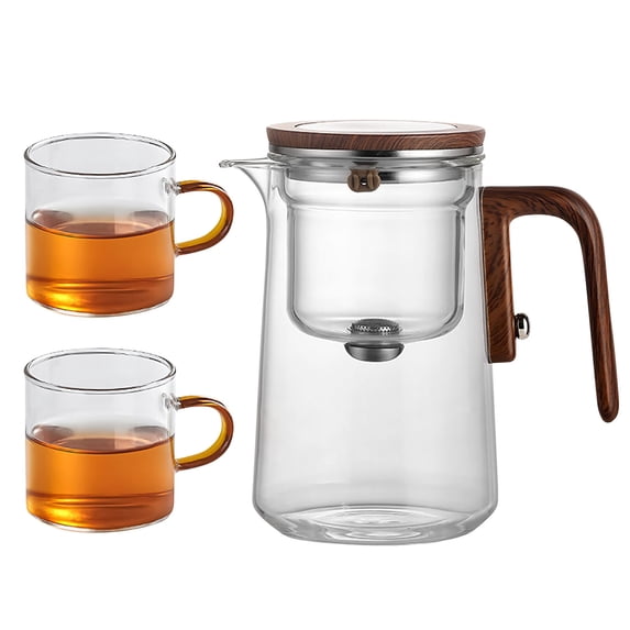 Tea Pot, Kettle Pot, Magic Tea Pot, Water Separation Glass Pot with Wooden Handle, Push Control Magic Tea pots, Tea Sets for Adults, Kettle Pot for Loose Tea, Party Gifts, Stove Decor