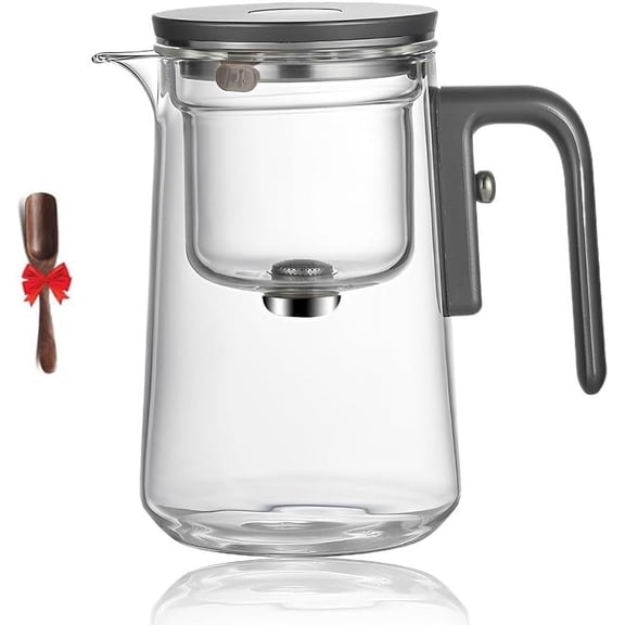 Tea Pot, Water Separation Glass Teapot with Wooden Handle, Witchcraft Teapot, Magical Teapot, Glass Teapot with Infuser, Glass Teapot with Strainer, Magic Tea Pot (Gray 600ml)