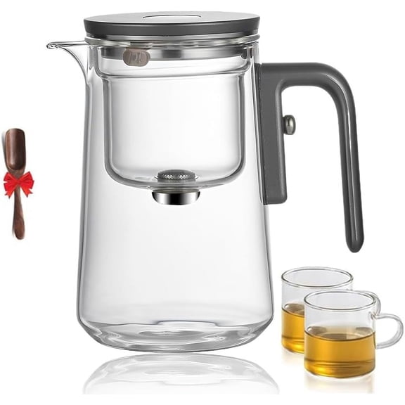 Tea Pot, Water Separation Glass Teapot with Wooden Handle, Witchcraft Teapot, Magical Teapot, Glass Teapot with Infuser, Glass Teapot with Strainer, Tea Pot (Gray 800ml+2 cups)