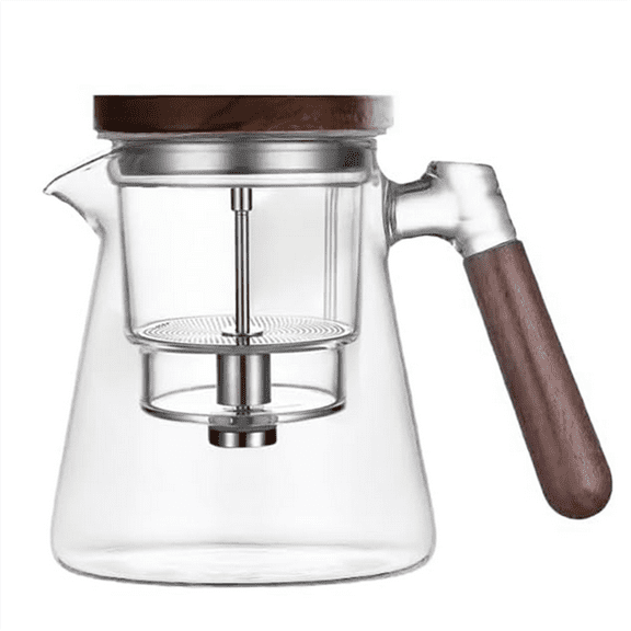 Tea Pot,Water Separation Glass Teapot with Wooden Handle,Magical Teapot,Glass Teapot with Strainer Tea Set 800ml,1 x tea pot,As Shown