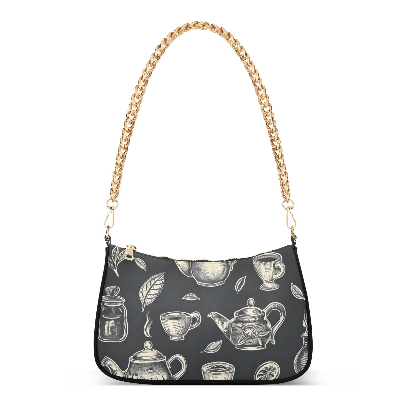 Tea Pots Cups LeavesWomen Small Shoulder Bag Crossbody Tote Hobo Bags Purse Clutch Handbags with Chain Strap for Women