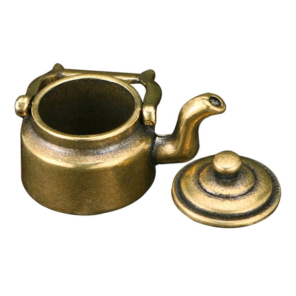 Brass Tea Pot with Infuser for Office Decor, Scene Layout, and Decorative Teapot Ornaments