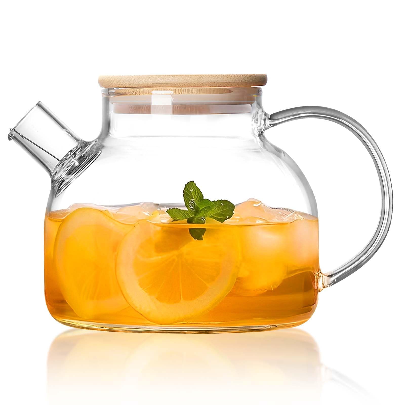 Tea Pots for Stove Top,34OZ/1000ML Glass Teapot Kettle,Heatproof Borosilicate Glass Kettle Water Pitcher with Wooden Lid and Removable Filter,Teapot for Loose Leaf and Fruit Tea and Fragrant Tea