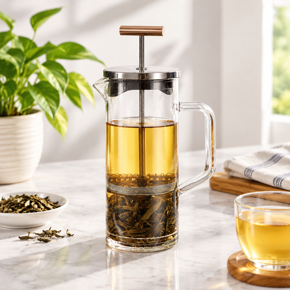 Tea Press With Copper Pull Handle And Stainless Steel Filter, 12 OZ / 350 ML (1-2 CUPS)