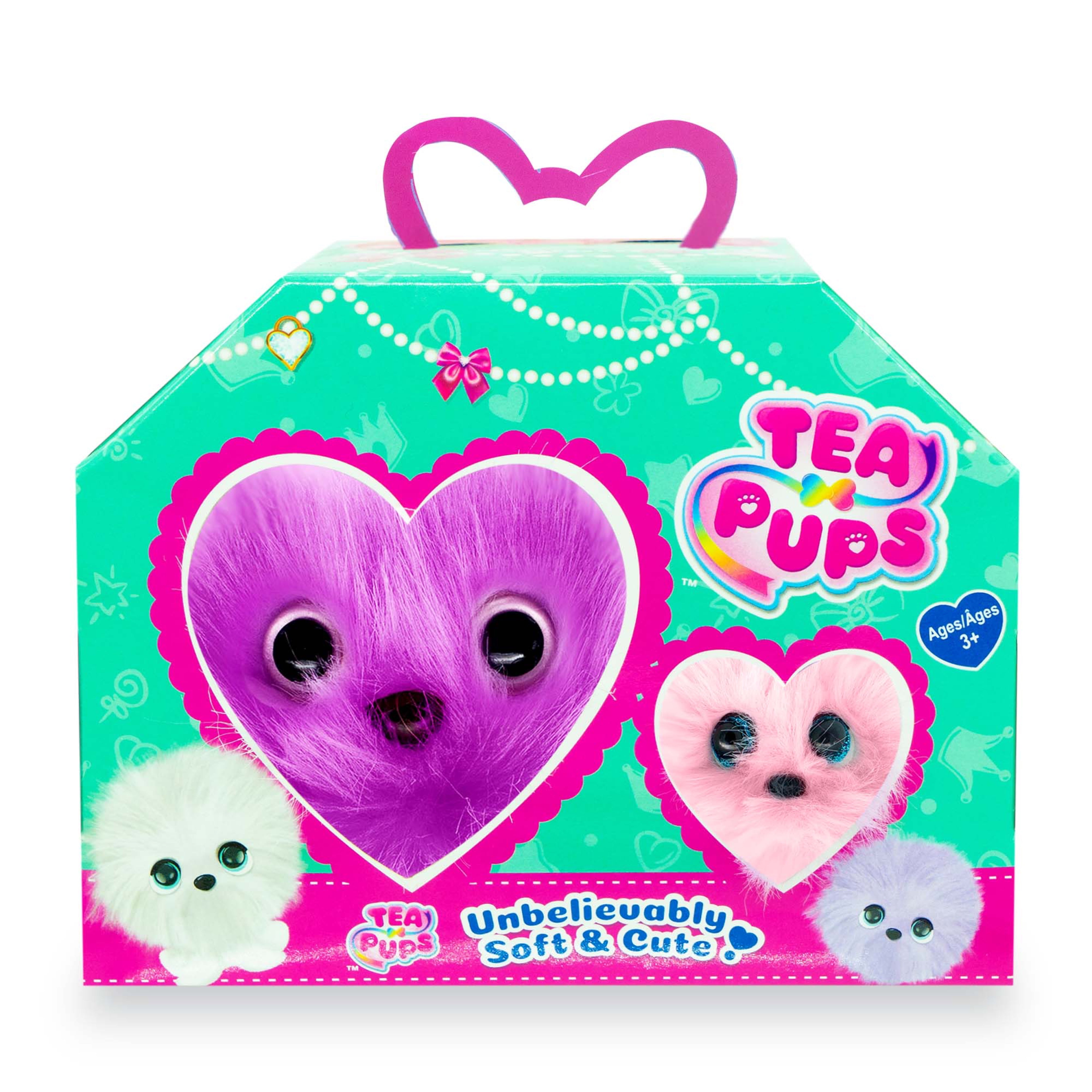 Tea Pups Bubble with Carrier Fuzzy Light Purple and Small White Pups Come with Their own Carrier to Pack and Play Perfect for Toddlers and Kids