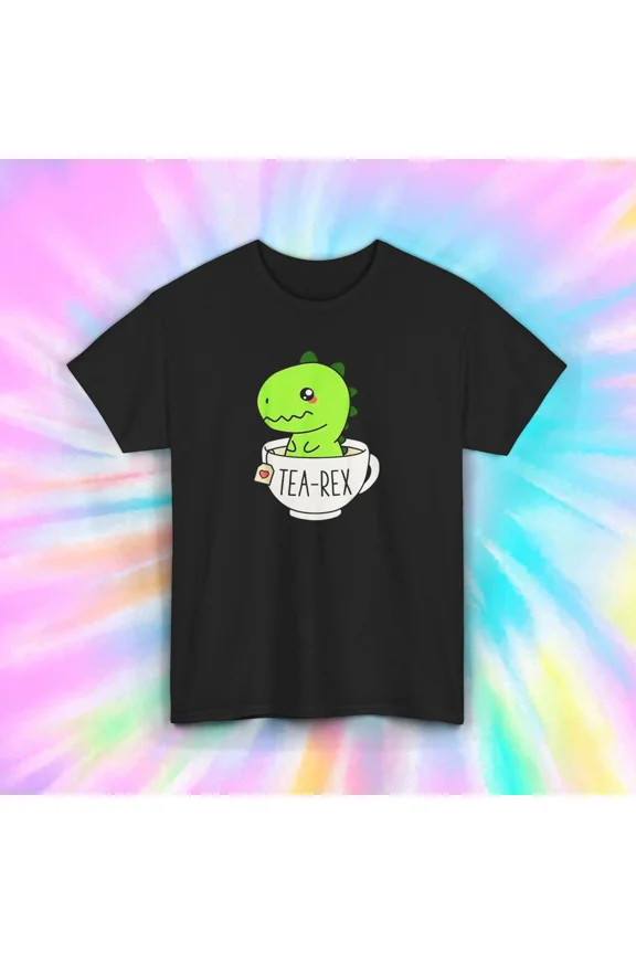 Tea Rex Cute Dinosaur Enjoying Tea Funny Gift for Adults Unisex T-Shirt, up to size 5XL
