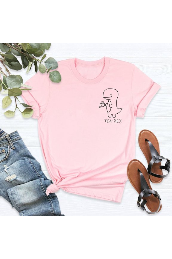 Tea Rex Dinosaur Tea Lover Graphic T-Shirt