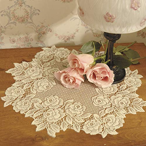 Tea Rose Doily, 15", Ecru, 4 Count