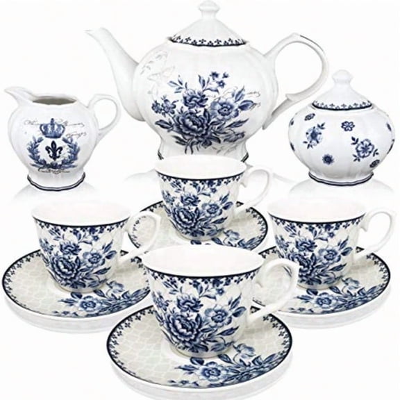 Tea Set China Tea Set Tea Service Tea Cups 8oz Creamer and Sugar Set Tea Cups and Saucer Set Tea Pot Tea Set for Adults Tea Cups Set of 4 Blue Dream Tea Set Porcelain Tea Set Cups