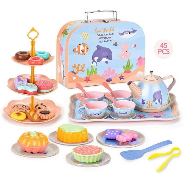 Tea Set for Little Girls,19PCS Pretend Tea Party Set for Kids Age 3-9