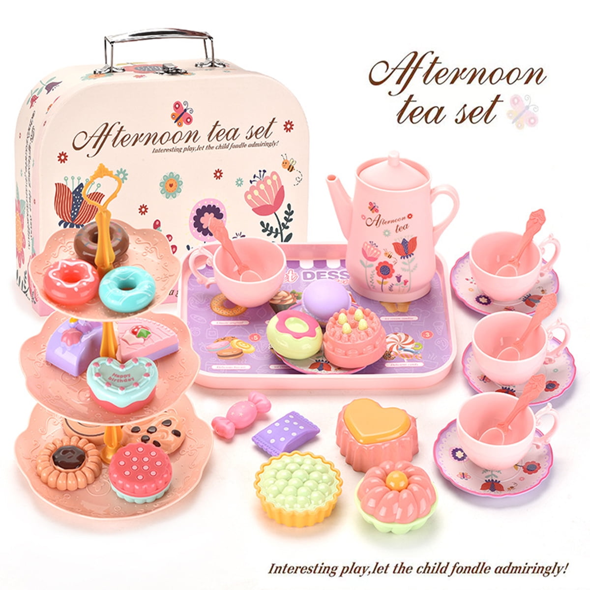 Princess Tea Time Playset Teapot Dishes Desserts Tray Case Pretend Play Set for Kids Walmart