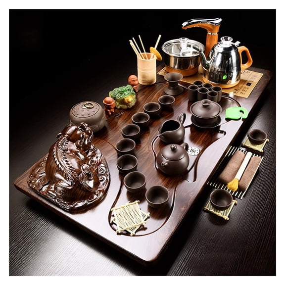 Tea Set,Tea Serving Tray Kung Fu Tea Set With Wood Automatic Kung Fu Tea Set,Solid Wood Tea Tray,Drainage Water Storage Chinese Kung Fu Tea Set Table Ceremony Tools Tea Set