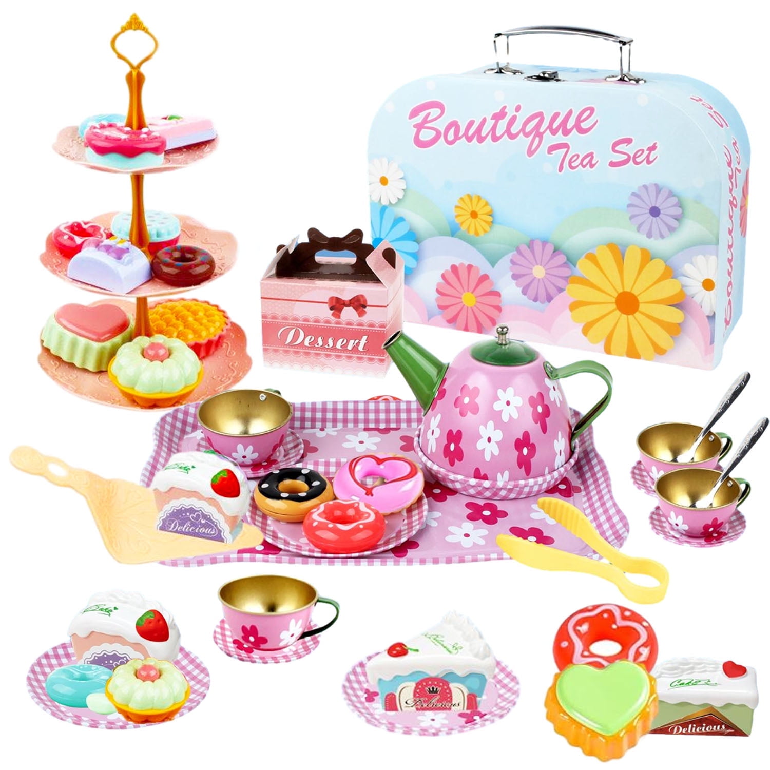 Tea Set for Little Girls, Princess Tea Time Party Toys, Kids Kitchen