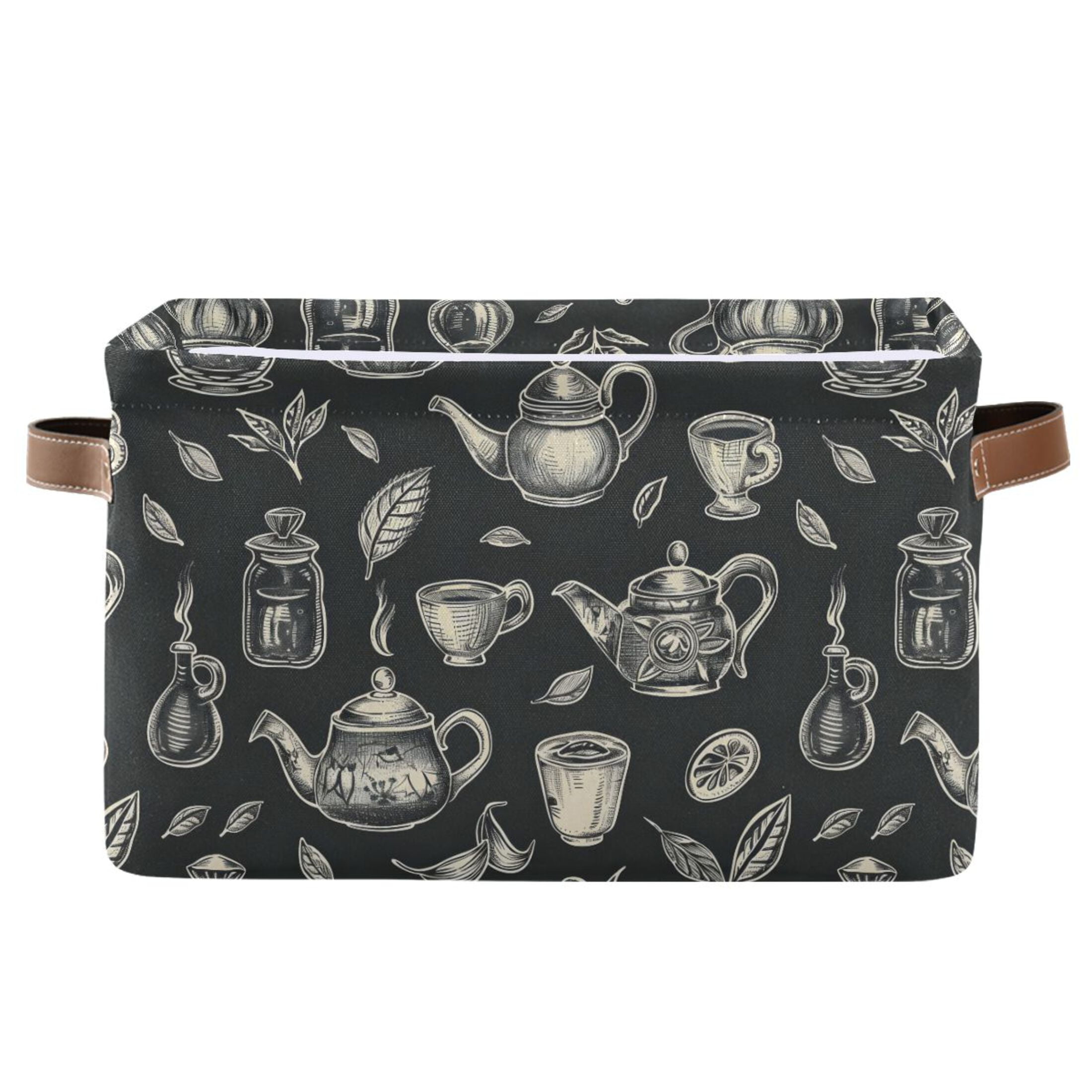 Tea Set with Tea Pots Storage Bins with Handle Fabric Organizer Basket ...