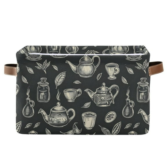Tea Set with Tea Pots Storage Bins with Handle Fabric Organizer Basket Foldable Box 1 Pack 14.2x10.2x8.3