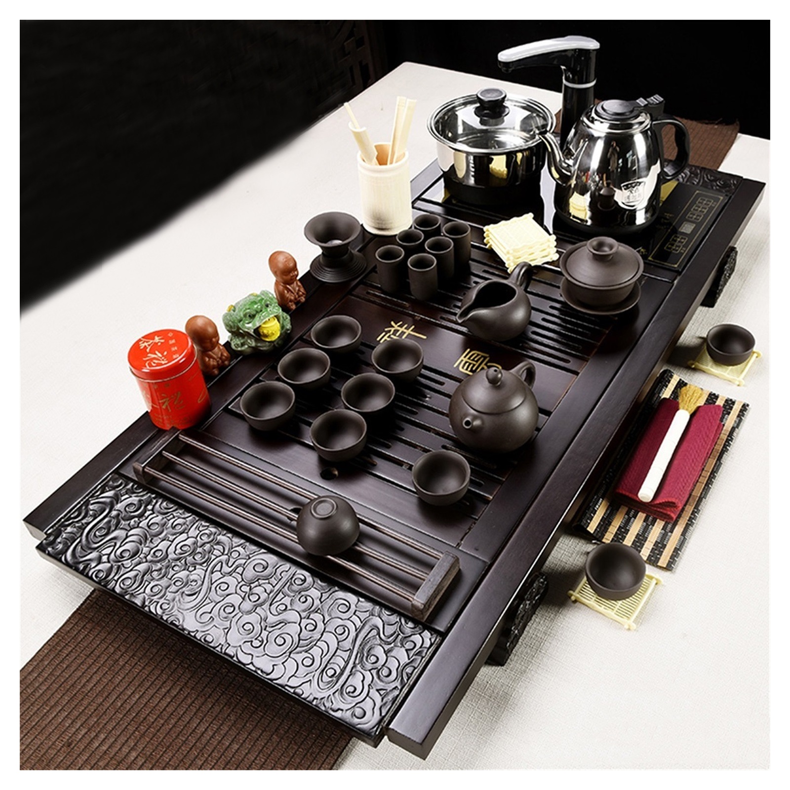 Tea Sets Chinese Ceramic Kung Fu Tea Set With Wooden Tea Tray And Small ...