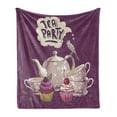 thumbnail image 1 of Tea Soft Flannel Fleece Blanket, Teatime with Porcelain Retro Antique Design with Cupcakes and a Bird Artwork, Cozy Plush for Indoor and Outdoor Use, 50" x 70", Purple and Multicolor, by Ambesonne, 1 of 5