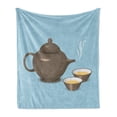 thumbnail image 1 of Tea Soft Flannel Fleece Throw Blanket, Kettle with Cups Beverage Teatime Morning Drink Theme Design, Cozy Plush for Indoor and Outdoor Use, 50" x 60", Dark Taupe Pale Blue, by Ambesonne, 1 of 6