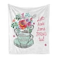 thumbnail image 1 of Tea Soft Flannel Fleece Throw Blanket, Lets Have Some Spring Tea Words with Bloom Bouquets in the Cup Watercolor Artwork, Cozy Plush for Indoor and Outdoor Use, 50" x 70", Multicolor, by Ambesonne, 1 of 6