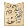 thumbnail image 1 of Tea Soft Flannel Fleece Throw Blanket, Ornamental Coffee Tea Cups with Flowers Berries Swirl Leaf Ceramics, Cozy Plush for Indoor and Outdoor Use, 70" x 90", Vermilion Champagne, by Ambesonne, 1 of 5