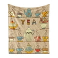 thumbnail image 1 of Tea Soft Flannel Fleece Throw Blanket, Ornamental Teapots Cups Old Fashioned Afternoon Kitchen British Tradition Art, Cozy Plush for Indoor and Outdoor Use, 50" x 70", Multicolor, by Ambesonne, 1 of 6