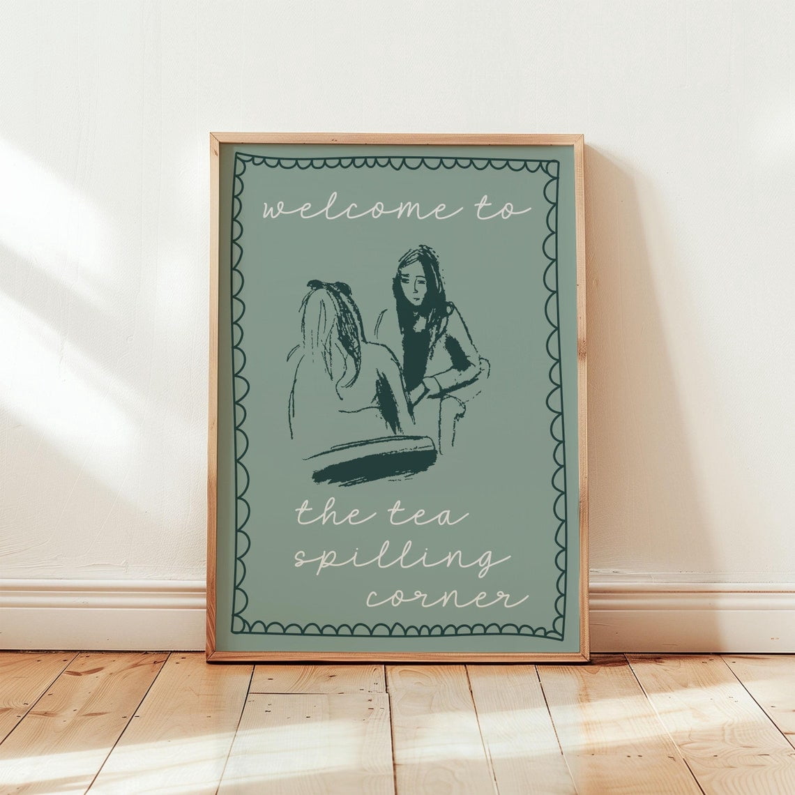 Corner Hand Sign Tea Spilling Corner Wall Art Print, Hand Drawn Teal Blue Aesthetic ...