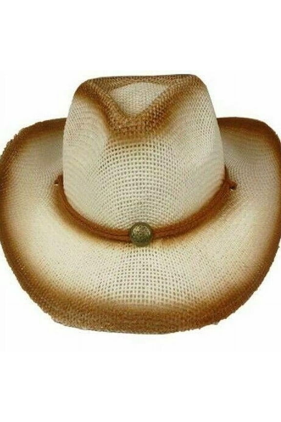 Tea Stain Brown Ombre Woven Straw HAT with Band Cowgirl Women Lightweight Beige - New with box/tags