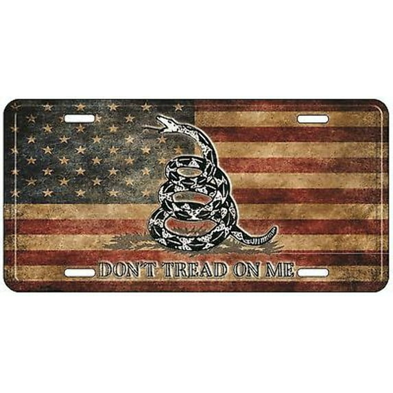 Tea Stained Distressed USA Gadsden Don't Tread On Me 6"x12" License Plate Sign