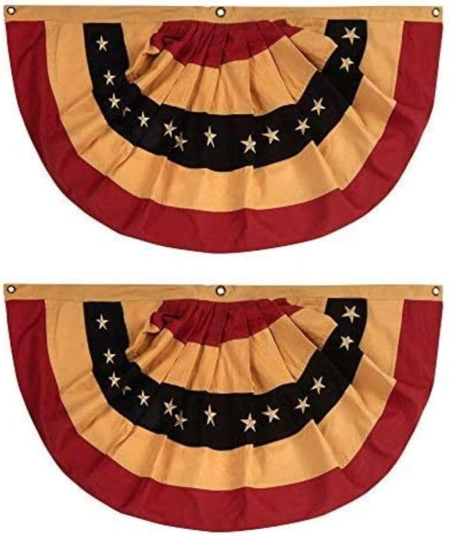 Tea Stained Red, White, and Blue Buntings 100 Cotton Set of TWO (36" X 72")