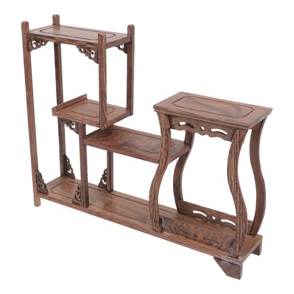 Hytrove Chinese Style Wooden Display Stand for Home Decor, Living Room Shelf Organizer, 1 Set, 13.6 x 11.2 x 2.7 Inches