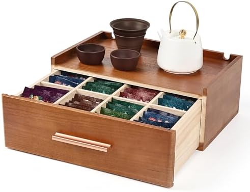 Tea Station Organizer for Countertop, Wooden Tea Bag Holder With 8 ...