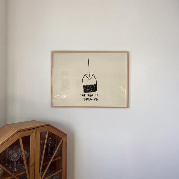 Tea Station Wall Art The Tea Is Brewing Minimalist Kitchen Horizontal Quote Sign Unframed Paper Print