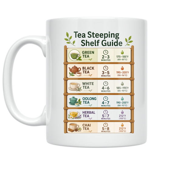 Tea Steeping Shelf Guide - Tea Lover - 11 oz Ceramic Coffee Mug
