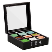 Tea Storage Organizer with Clear Acrylic Top Window,9 Compartments Eco-Friendly Tea Bag Holder, Multi-Functional Storage Box