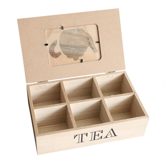 Tea Storage Boxes,6‑Compartment Wooden Storage Box with Clear Window Cover