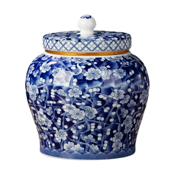 Tea Storage Porcelain Tea Canister Ginger Jar Elegant Multifunctional Glazed Style A