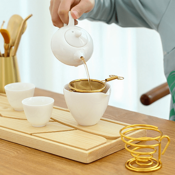 Tea Strainer Basdi Mesh Tea Strainer - Gold-Plated Fine Filter for Loose Tea/Herbs, Non-Slip Handle & Sifting Flour/Sugar, Compact & Easy-Clean, Barista & Home Baking Kitchen Tool, Gold Plated Filter