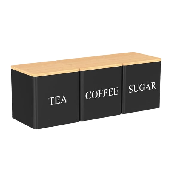 Tea Sugar And Coffee Canisters Set, Kitchen Canisters, Metal Food Storage Jars With Wooden Lid, For Coffee, Sugar, Tea, Flour, Rustic Kitchen Decor Containers, Kitchens Accessories - 8.5x8.5x8.5cm