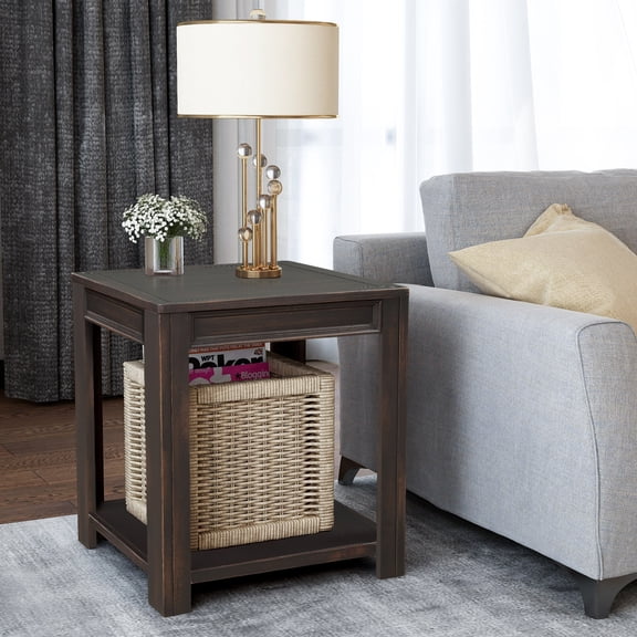 Tea Table for Living Room, 22'' x 22'' x 24'' Natural Retro Wooden Simple Design Tea Table w/Spacious Lower Shelf for Storing Tea Table Books, Magazines, Decor, 140lbs, Espresso Finish, S13957