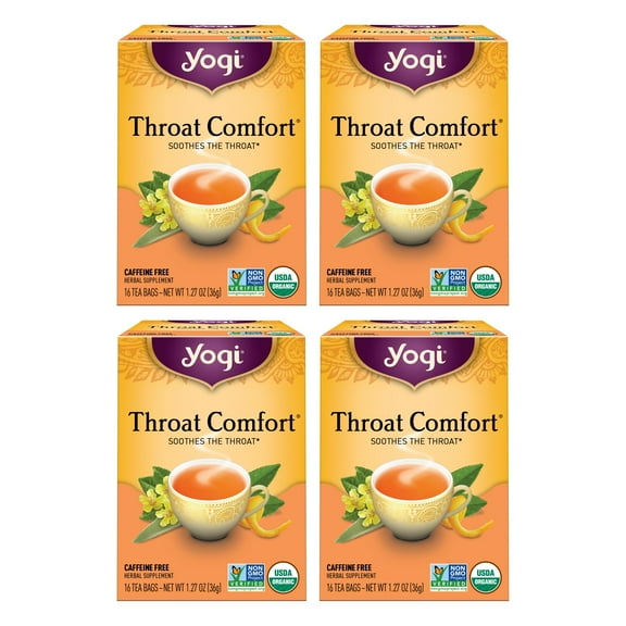 Tea Throat Comfort - 16 Bags Per Pack (4 Packs) - Herbal Tea For Throats - Organic Throat Soothing - Includes Licorice Root, Wild Cherry Bark, Slippery Elm Bark & More