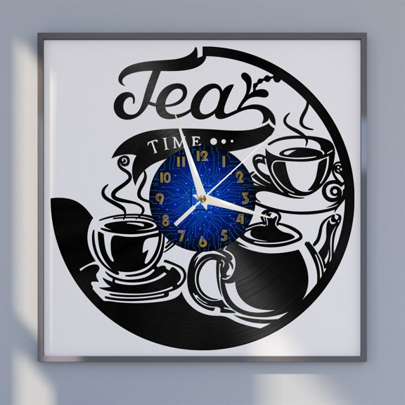 Tea Time 12 Inch Vinyl Record Wall Clock - Silent, Creative, and Unique Clock for Living Room, Entryway, or Bedroom Decor - Perfect Gift Idea(12 inchs B without LED)