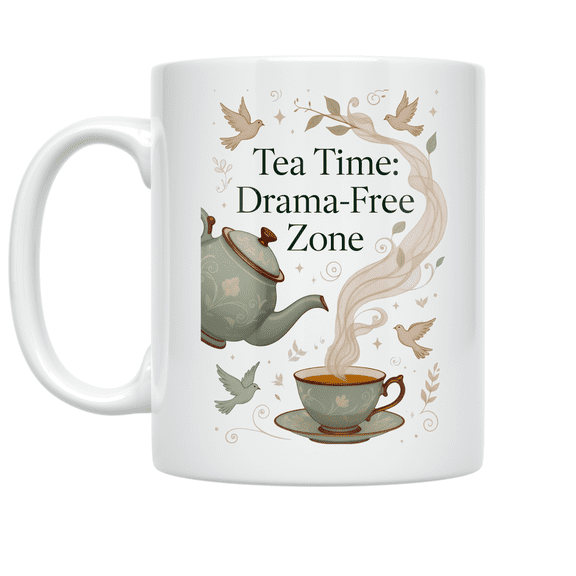 Tea Time Drama-Free Zone Design - Tea Lover - 11 oz Ceramic Coffee Mug