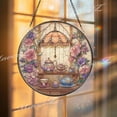 thumbnail image 1 of Tea Time Glass Suncatcher, Floral Teapot Window Hanging, Vintage, 7.9 in, 1 of 3