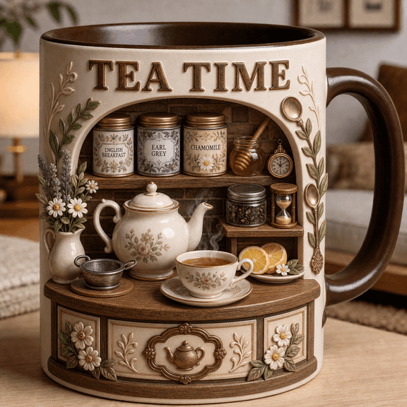 Tea Time Mug Personalized Custom Tea Drinker Coffee Bar Style Gift for Dad or Tea Lover